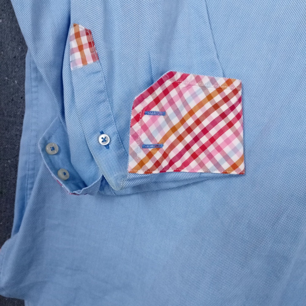 Tommy Hilfiger Mens XXL Blue 80s 2-Ply Cotton Button Down Shirt Gingham Trim - Picture 8 of 9